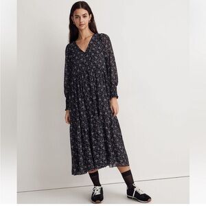 Madewell Georgette V-Neck Tiered Midi Dress in Enchanted Floral